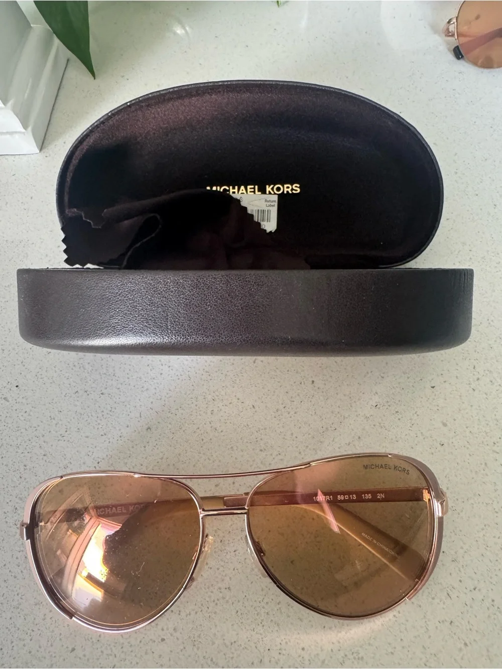 Michael Kors Rose Gold Aviator Sunglasses with Brown-Tinted Lenses